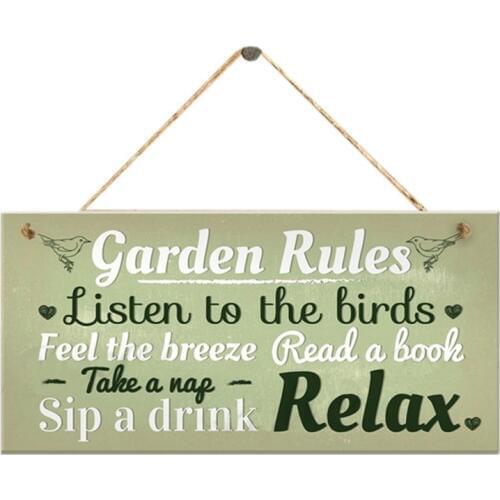 Garden Rules Novelty Hanging Plaque Summer House Sign Garden Friendship Gift Home Decor Sign 10*20cm
