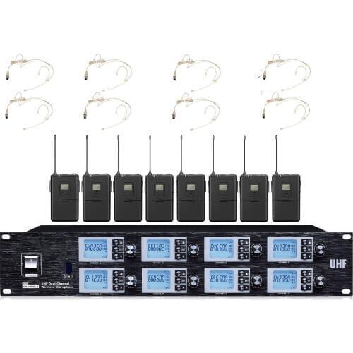 Professional 8 Channel Wireless 4 Beige Headsets Microphone System