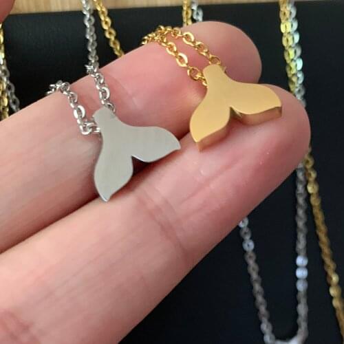 Simple Stainless Steel Glossy Small Mermaid Tail Pendant Charm Necklaces for Women Men Plated Chain Necklaces Choker Jewelry