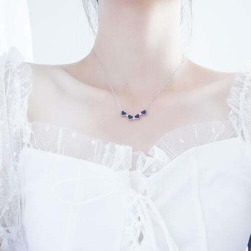 Drop Shipping 925 silver Heart Double sided Pendant Necklace Black Red blue pink Color magnetic Necklace For Women Jewelry Gift