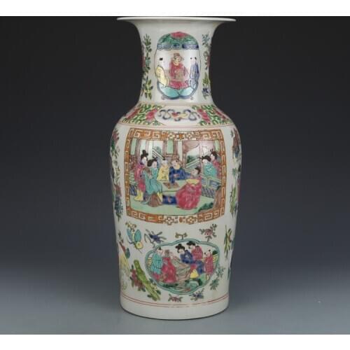 Qing Dynasty Kangxi Pastel Story Characters Guanyin Vase Antique Porcelain Old Fidelity Collection