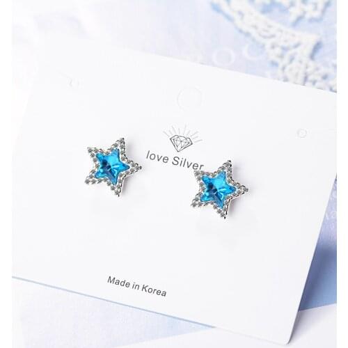 925 Sterling Silver Delicate Upscale Blue Crystal Zircon Star Earrings For Women Jewellry Gifts Wholesale S-E748