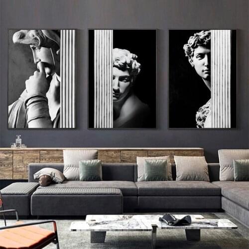 David Statue Sculpture Art Canvas Print Painting Black and White Figure Wall Picture Living Room Morden Home Decoration Poster