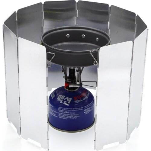 10 Plates Outdoor Aluminium Alloy Windshield Gas Stove Foldable Camping Cooking Burner Windproof Screen Picnic Stove Wind Shield