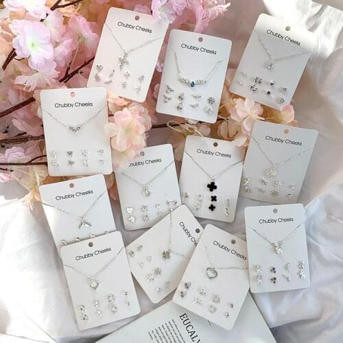 XUAN NGAN Womens Earrings Cross Necklace Jewelry Sets For Women Fashion Jewelry Crystal Heart Stud Earring Four Leaf Clover Ear