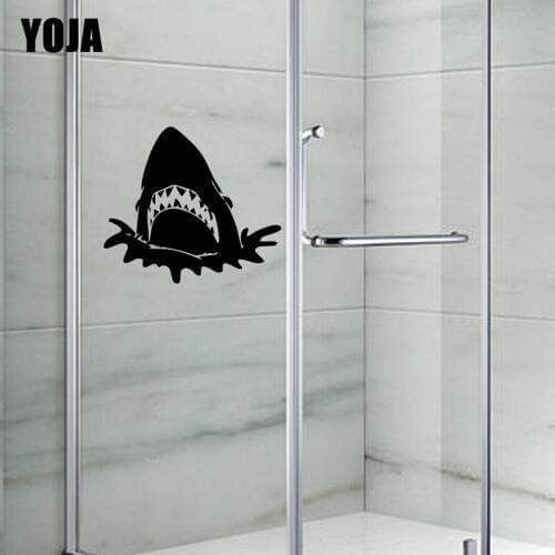 YOJA 25x28.5CM Bathroom Shower Glass Great White Shark Decals Home Decoration Wall Stickers G2-0539