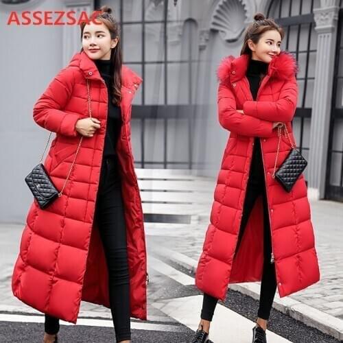 ASSEZSAC 2019 New Padded Jacket Long Fashion Winter Jacket Women Thick Down Parkas female Slim Fur Collar Winter Warm Coat Women