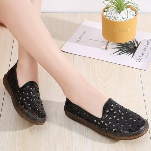 Tilocow Platform Womens Ballet Flats Women Hollow Flat With Shallow Nurses Shoes Woman Genuine Leather Casual Summer Sneakers