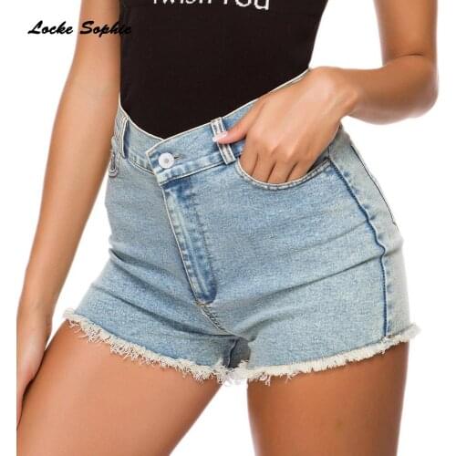 1pcs High waist Womens jeans shorts 2021 Summer Fashion denim cotton Splicing broken hole Ladies Skinny Sexy super short jeans