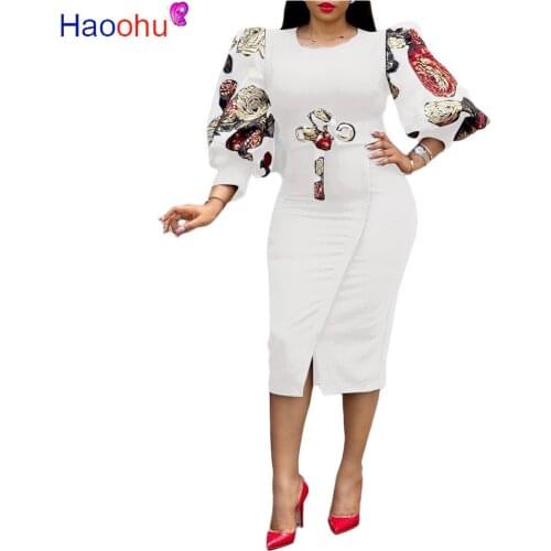 Women Elegant Bodycon Dresses O Neck Three Quater Sleeves High Waist Office Ladies Work Wear Package Hip African Fashion Spring