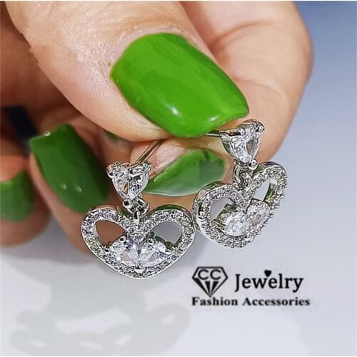 S925 Silver Stud Earrings For Women Heart Shape Drop Earring Set Fine Jewelry Bridal Wedding Accessories Gift for LoverCCE742