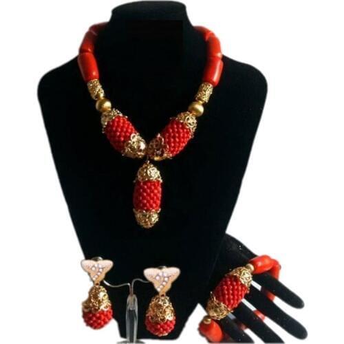 Chunky Original Coral Beads Nigerian Wedding African Jewelry Sets Orange Wedding Bold Necklace Set For Women Free Shipping 2018