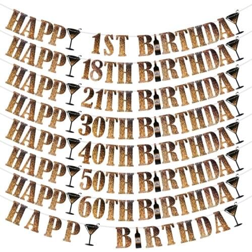 1st 18/21/30/40/50/60th Happy Birthday Letters Banner Flags Party Decoration Hanging Spiral Ornament Baby Shower Bunting Garland