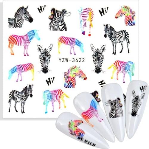 2021 New Cute Cartoon Animal Nail Stickers Water Transfer Sliders For Nails Panda Lion Water Decals Anime Tattoo For Manicure