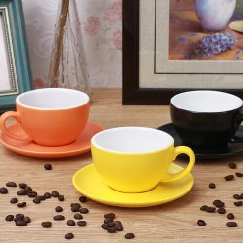 240-300ml Macaron Wide Mouth Ceramic Cappuccino Coffee Mug Cup With Saucer Sets Simplicity European Thick Colored Espresso Cups
