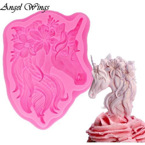 3D Unicorn Silicone Mold Cupcake Topper Decoration Fondant DIY Party Cake Decorating Tool Candy Gumpaste dessert tools F1326