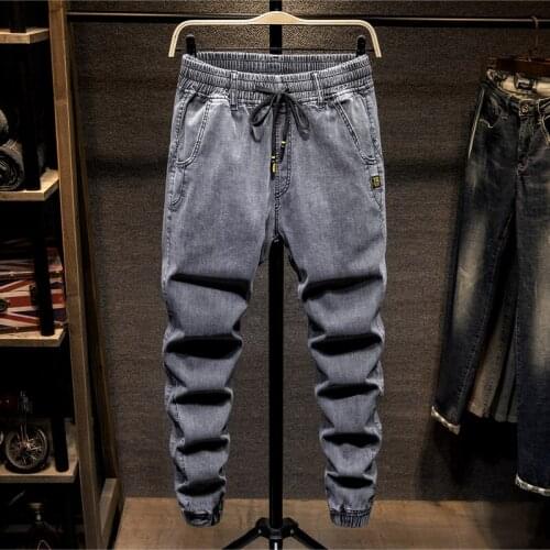 7XL 6XL 5XL Plus Size Mens Harem Jeans Summer Thin Loose Casual Drawstring Gray Denim Trousers Oversized Pants Streetwear Male
