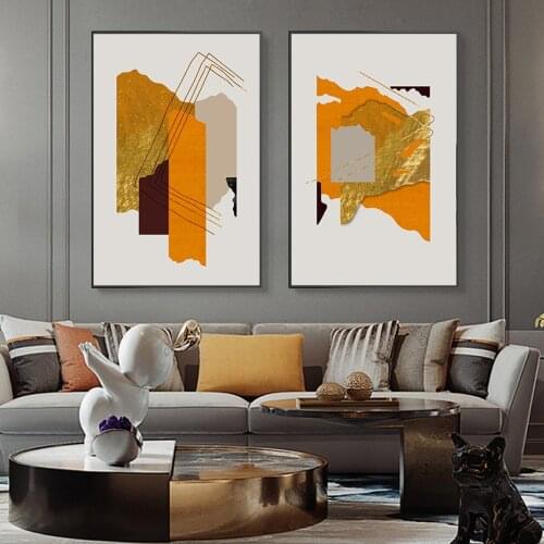 Abstract Modern Matt Golden Geometric Posters Canvas Paintings Wall Art Prints Pictures Living Room Bedroom Interior Home Decor