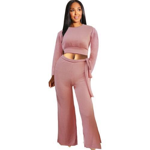 Adogirl Women Knitted Sweater Two Piece Set casual long sleeve crop tops shirt + Wide leg pants suits autumn outfit tracksuit