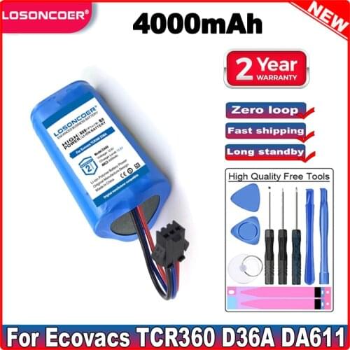LOSONCOER 4000mAh Battery For Ecovacs TCR360 D36A/B/C/E DA611 DB35 DA60 Batteries