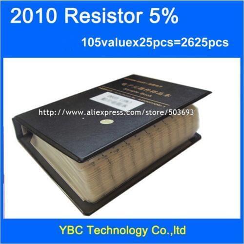 Free shipping 2010 SMD Resistor Sample Book 5% Tolerance 105valuesx25pcs=2625pcs Resistor Kit 0R~10M