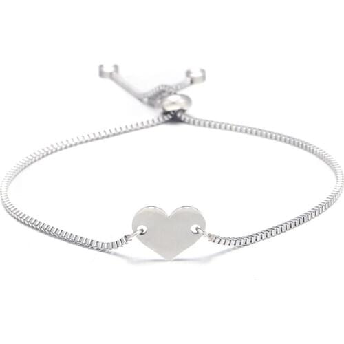 Stainless Steel Mirror Polish Fashion Small Heart Bracelets Box Chian Bangles Women Jewelry Gift Adjustable