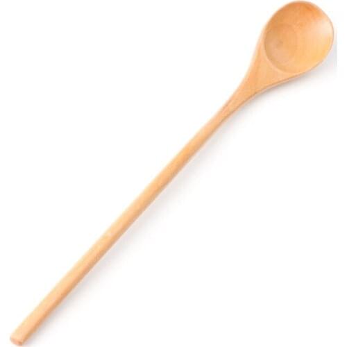C5AC Wooden Spoon Soup Sugar Teaspoons Long Handle Kitchen Utensil Tool Tableware