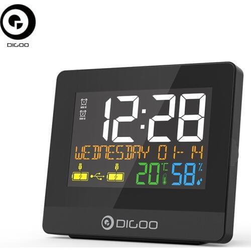DIGOO DG-8291 Dual USB Charging Port Hygrometer Clock 10W Phone Charger Snooze NAP Countdown Desktop for Home Measuring