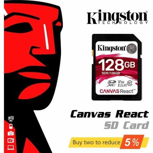 Original Kingston Canvas React 32GB 64GB 128GB 256GB SDHC/SDXC Class 10 SD Memory UHS-I 100MB/s Flash Memory High Speed SD Card