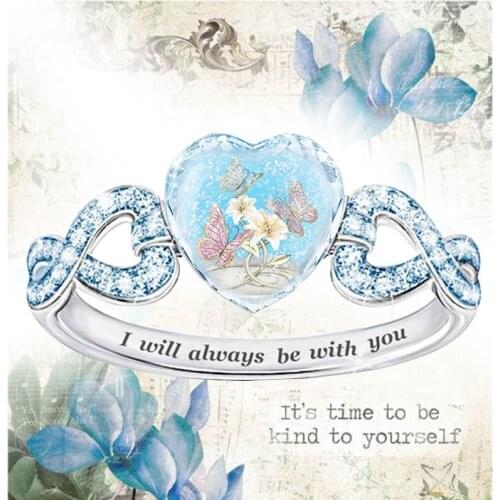 Blue Flowers and Butterflies Aesthetic Rings Trendy Crystal Jewelry Rings for Teen Girls Jewelry for Women Vintage Crystal Rings