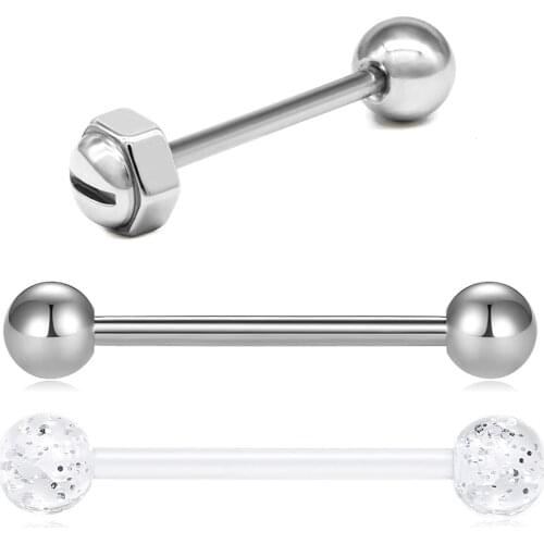 14G Tongue Rings Piercing Long Tongue Ring with 3/4" Length Personality Fashion Screw Head Style