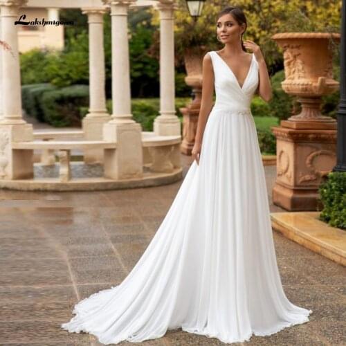Lakshmigown Bohemian Beach Wedding Dress Summer 2021 Simple Chiffon Long Elegant Bridal Wedding Gowns Vestido de Fiesta