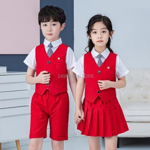 Boys Girls Summer School Uniforms British Style Students Kindergarten Suit Girls Party Skirt Dress Performance Clothing Set