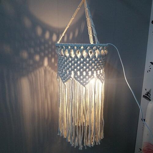 Macrame Lampenkap Plafond Hanglamp Schaduw Tasseled Kroonluchter Boho Wedding Opknoping Handgeweven Hand-Gebreide Tapestry Decor