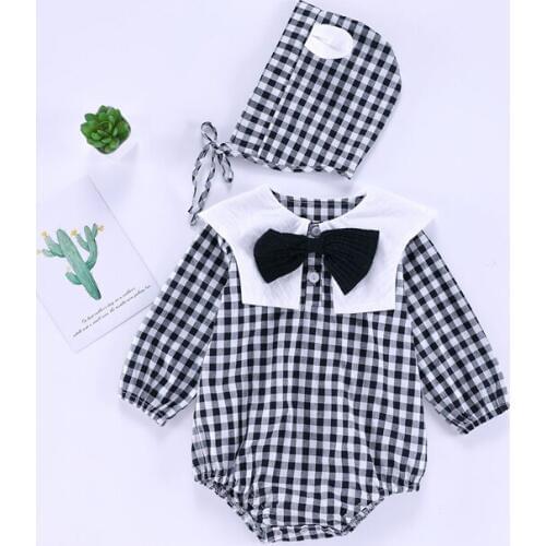 Lovely 0-1Y Spring New Infant Baby Girls Romper Bow Plaid Long Sleeve Playsuit Jumpsuit Kids Soft Cotton Clothes