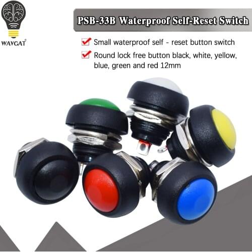 WAVGAT 6Pcs Mini 12mm Waterproof Momentary ON/OFF Push Button Round Switch PBS-33B
