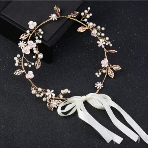 Fashion Gold Wedding Prom Party Hair Accessories Pearl Crystal Flower Headband Tiara Hair Jewelry For Women Bridal Hairwear Hot