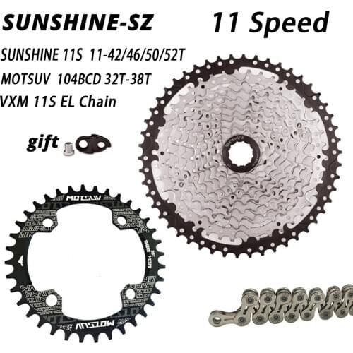 MTB Road bike 11 speed Bike Freewheel 11-42T 46T 50T 52T Cassette Flywheel 104 BCD Chainring 32T 34T 36T 38T VXM 11S EL Chain