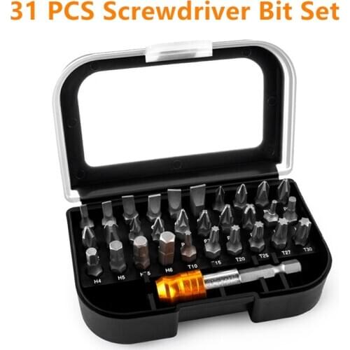 High quality 31 Pcs Screwdriver Bit Set 30 Most Commonly Used Screwdriver Bits + 1 Quick Release Hex Chuck Extension Adapter