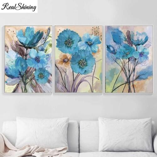 3pcs BLUE poppies flowers diamond embroidery full square round diy diamond painting cross stitch handmade needlework mosaic F504