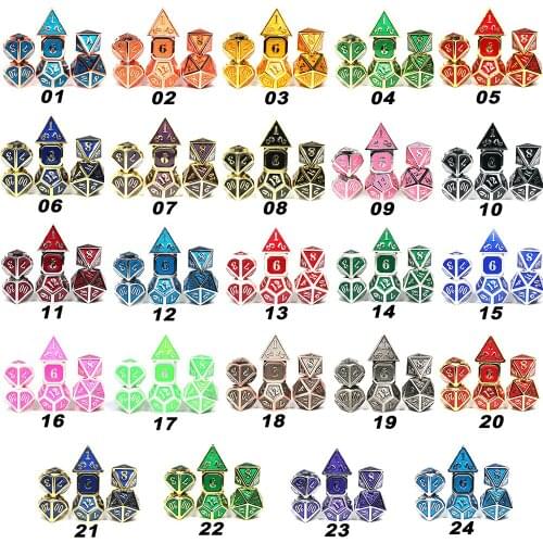 26 Colors Mini Metal Dice Set +1pc Bag D4 D6 D8 D10 D12 D20 for Role Playing DND RPGs Board Game