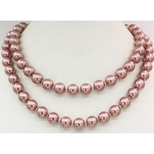 New fashion long chain 10mm champagne shell simulated-pearl round beads charms necklace for women gift diy jewelry 32inch B3219