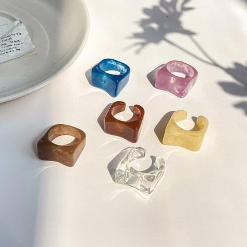New Cute Colourful Rings New transparent Resin Acrylic Geometric Square Round Rings for Women 2021 Fashion Party Jewelry Gifts