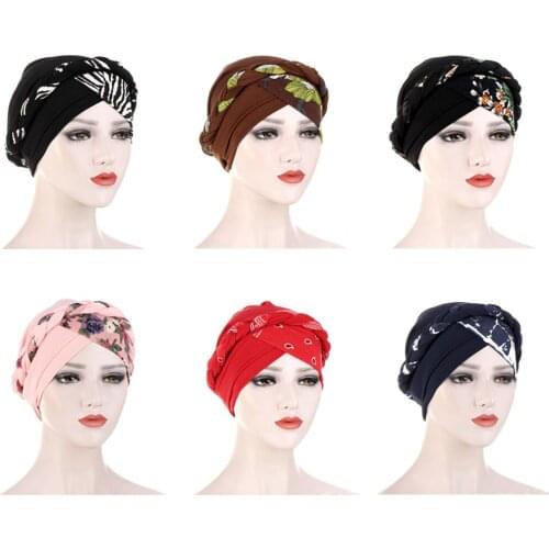 New Womens Hair Care Islamic Jersey Head Scarf Milk Silk Muslim Hijab Print Braid Wrap Stretch Turban Hat Chemo Cap Head Wrap