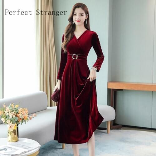 2020 Autumn Winter New Arrival Hot Sale Thicken Plus Size M-3XL Solid Color Women Long Velvel Dress