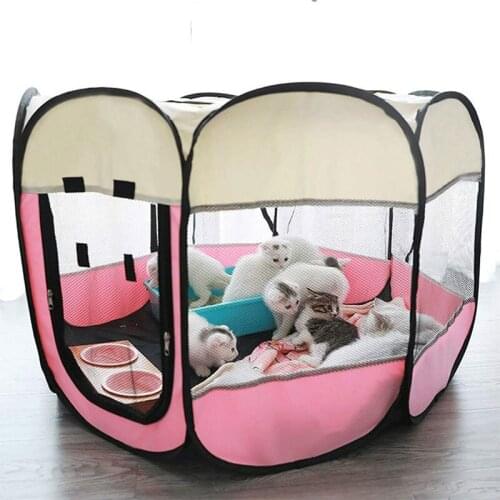 Portable Folding Pet Carrier Tent Playpen Breathable Easy Operation Octagon Fence Outdoor Removable Puppy Kennel Bed For Cats