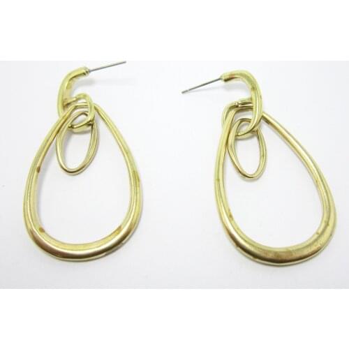 Brass earrings studs 56x27mm Circle drop brass dangle earrings earlobe findings -2pcs R1087