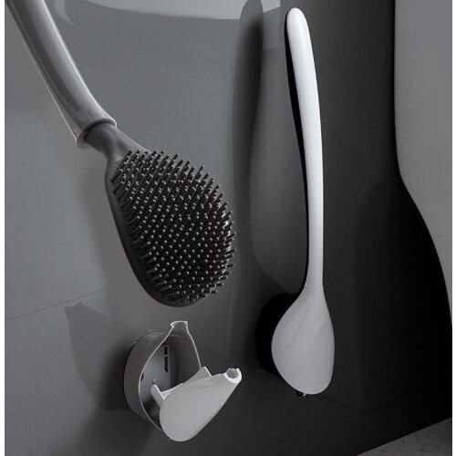 Bathroom Silicone TPR Toilet Brush Soft Bristle Head Wall-mounted WC Cleaning Brush Quick Drainable Holder With Lid Household