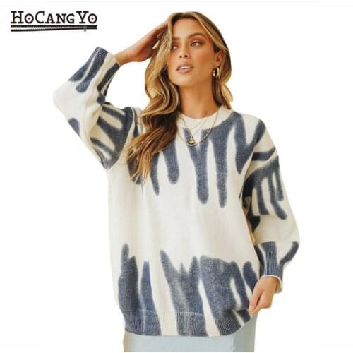 Autumn Women Knitted Vintage Sweater Green Striped Print Oversized Sweater Pullovers Women Streetwear Long Sweaters Outerwear