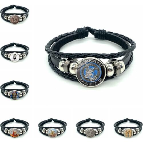 Holy Law Enforcement Archangel St Michael Leather Bracelet Protect Orthodox Dome Crystal Leather Bracelet Jewelry Gift